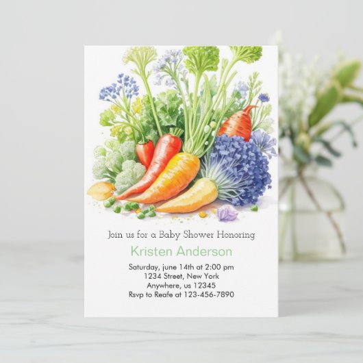 Aquarellpflanze Bounty Babydusche Einladung (Stehend Vorderseite)