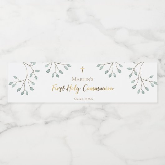 Aquarellpflanze Erste Kommunion Wasserflaschenetikett (Einzelnes Label)