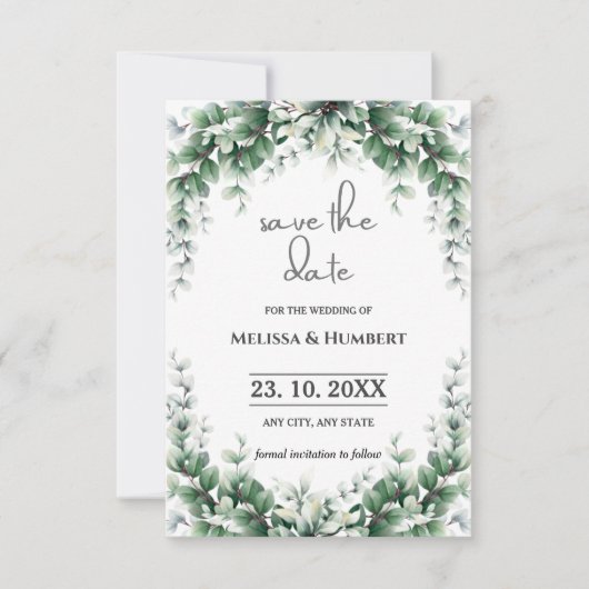 Aquarellpflanze Foliage Eukalyptus Wreath Save The Date (Vorderseite)