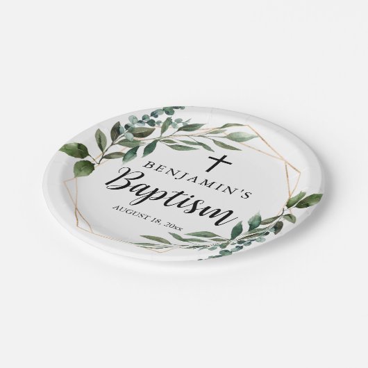 Aquarellpflanze Gold Taufen Papierplatte Pappteller (Schrägansicht)