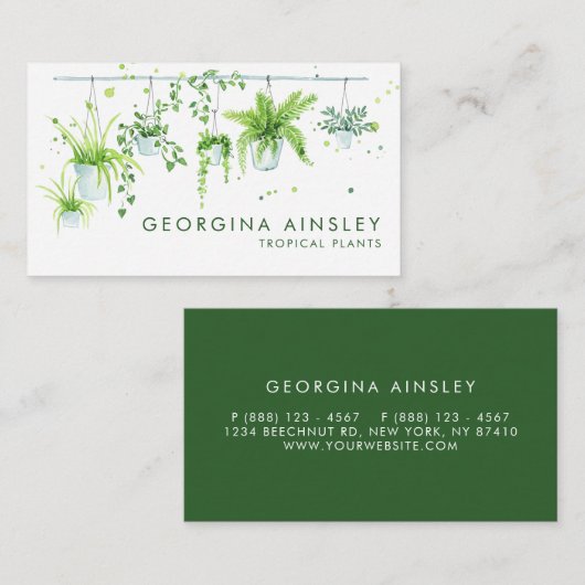 Aquarellpflanze Hanging Houseplant Kinderzimmer Visitenkarte (Vorne/Hinten)