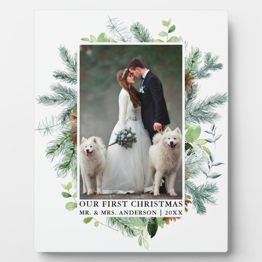 Aquarellpflanze Pine Unser erstes Weihnachtsfest F Fotoplatte (Vorderseite)