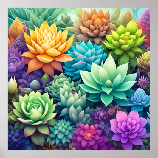 Aquarellpflanze Succulents Collage Poster (Vorne)
