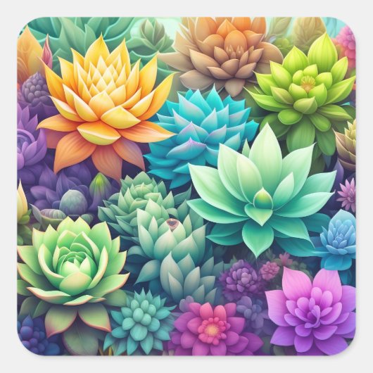 Aquarellpflanze Succulents Collage Quadratischer Aufkleber (Vorderseite)