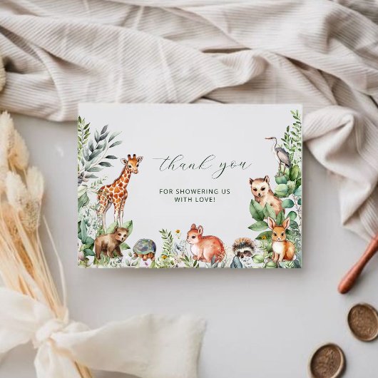 Aquarellpflanze Woodland Tiere Kinderdusche Dankeskarte