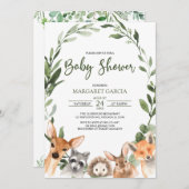 Aquarellpflanze Woodland Tiere Kinderdusche Einladung (Vorne/Hinten)