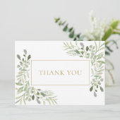 Aquarellpflanzen Blattgold  Dankeskarte (Stehend Vorderseite)