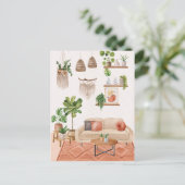 Aquarellpflanzen im Bohemischen Haus Postkarte (Stehend Vorderseite)