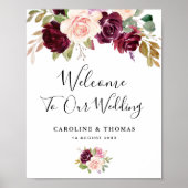 Aquarellpflaume lila Blütenhochzeit Begrüßung Poster (Vorne)