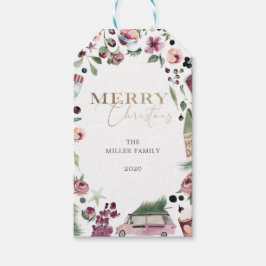 Aquarellpflaume und pinkfarbene Weihnachten Geschenkanhänger