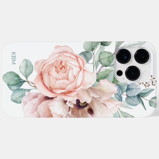 Aquarellpfropfen und Rose mit Ihrer Monogramm Case-Mate iPhone Hülle (Rückseite (Horizontal))