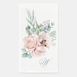 Aquarellpfropfen und Rose mit Ihrer Monogramm Serviette