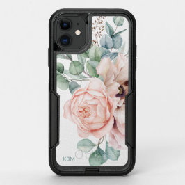 Aquarellpfropfen und Rose mit Monogramm OtterBox Commuter iPhone 11 Hülle