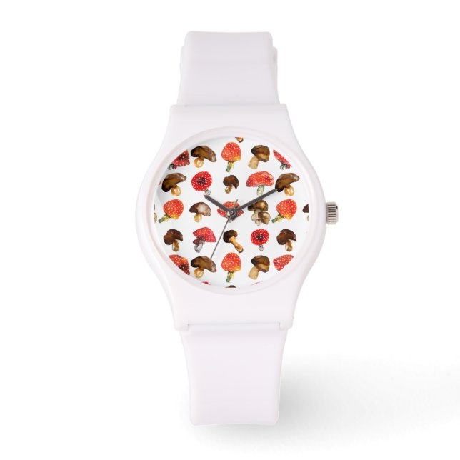 Aquarellpilze Niedliches Fallmuster Armbanduhr (Vorderseite)