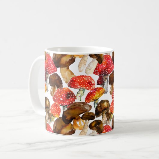 Aquarellpilze Niedliches Fallmuster Kaffeetasse (Vorderseite Links)