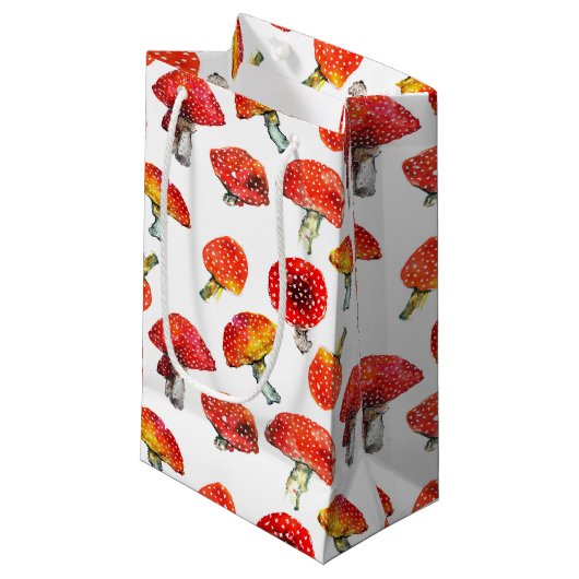 Aquarellpilze Niedliches Fallmuster Kleine Geschenktüte (Vorderseite Schrägansicht)