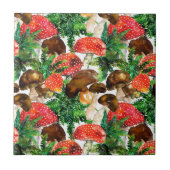 Aquarellpilze und grünes Farnmuster Fliese (Vorderseite)