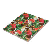 Aquarellpilze und grünes Farnmuster Fliese (Seite)