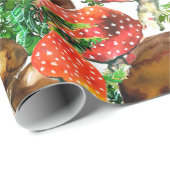 Aquarellpilze und grünes Farnmuster Geschenkpapier (Rolleneckpunkt)