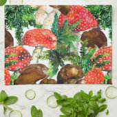 Aquarellpilze und grünes Farnmuster Handtuch (Gefaltet)