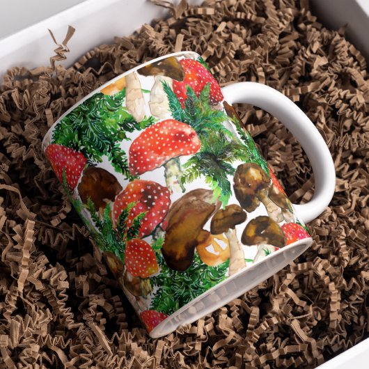 Aquarellpilze und grünes Farnmuster Kaffeetasse