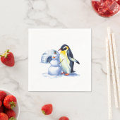 Aquarellpinguin Gebäude ein Schneemann Serviette (Beispiel)
