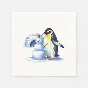 Aquarellpinguin Gebäude ein Schneemann Serviette