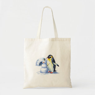 Aquarellpinguin Gebäude ein Schneemann Tragetasche
