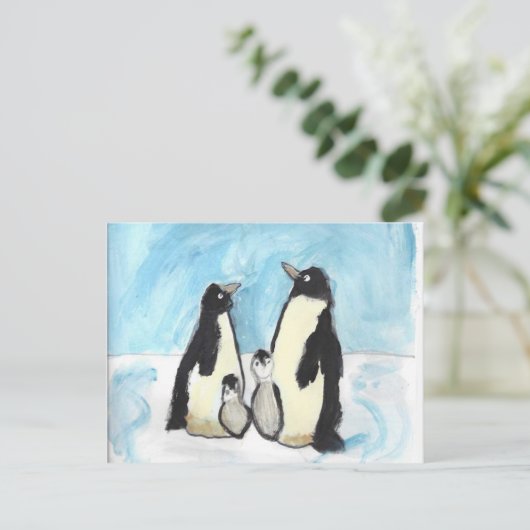 Aquarellpinguin-Kinder Kunst Postkarte (Stehend Vorderseite)