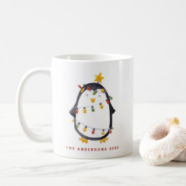 Aquarellpinguin und Weihnachtsbeleuchtung Urlaub Kaffeetasse