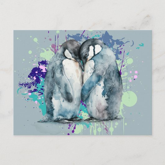 Aquarellpinguine Postkarte (Vorderseite)