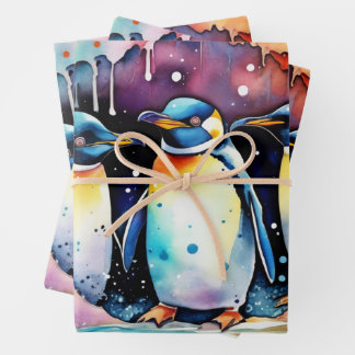 Aquarellpinguine Schwimmen unter Wasser Geschenkpapier Set