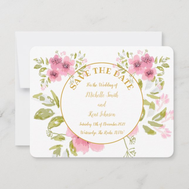 Aquarellpink Anemone Save the Date (Vorderseite)