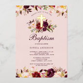 Aquarellpink Gold Burgund Bläsertaufen Folieneinladung (Vorderseite)