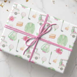 Aquarellpink & Green Golf Cart Turnier Geschenkpapier