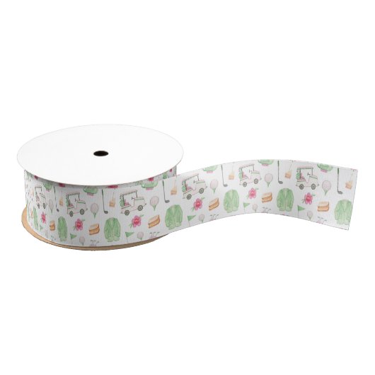 Aquarellpink & Green Golf Cart Turnier Ripsband (Spule)