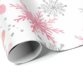 Aquarellpink & Silver Glitzer Winterschneeflocken Geschenkpapier (Rolleneckpunkt)