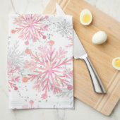 Aquarellpink & Silver Glitzer Winterschneeflocken Geschirrtuch (Viertel Falte)