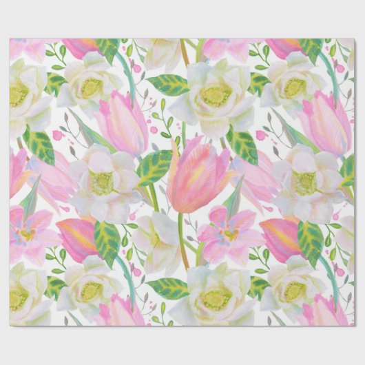 Aquarellpink Tulip Blumenmuster Geschenk Geschenkpapier (Flach)