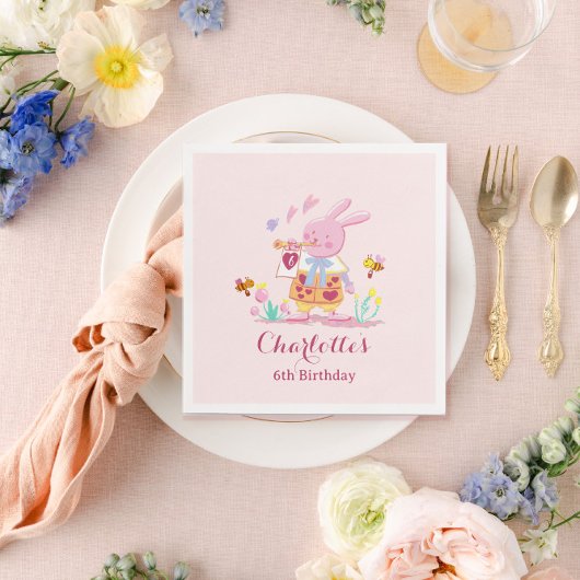 Aquarellpinkaninchen im Kindergeburtstag Serviette