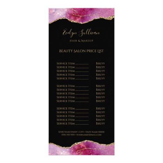 Aquarellpinke auf schwarzer Preisliste Werbekarte (Vorne)
