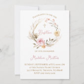 Aquarellpinke, beige Blume Taufe Einladung (Rückseite)