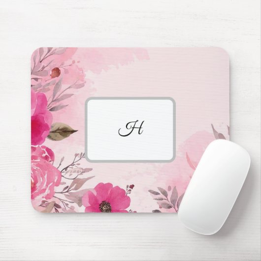 Aquarellpinke Blume auf einem Mit Monogramm Mousep Mousepad (Mit Mouse)