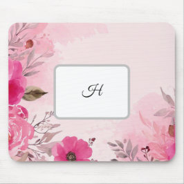 Aquarellpinke Blume auf einem Mit Monogramm Mousep Mousepad
