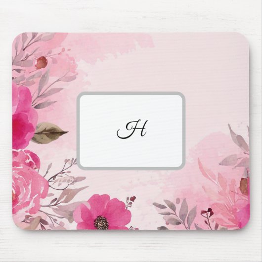 Aquarellpinke Blume auf einem Mit Monogramm Mousep Mousepad (Vorne)