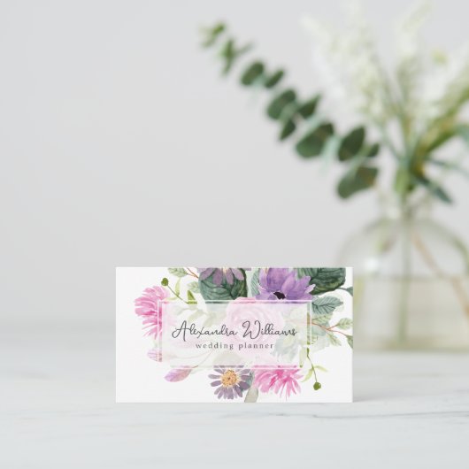 Aquarellpinke Blume Blumenkarte Visitenkarte (Stehend Vorderseite)