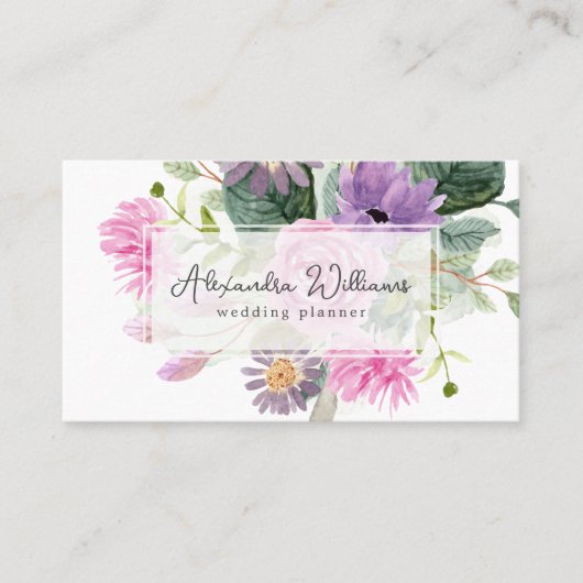 Aquarellpinke Blume Blumenkarte Visitenkarte (Vorderseite)