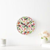 Aquarellpinke Blume Blumenmuster-69677 Runde Wanduhr (Zuhause)
