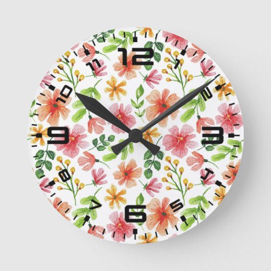 Aquarellpinke Blume Blumenmuster-69677 Runde Wanduhr (Vorderseite)