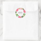 Aquarellpinke Blume Circle Wreath Monogramm Runder Aufkleber (Tasche)